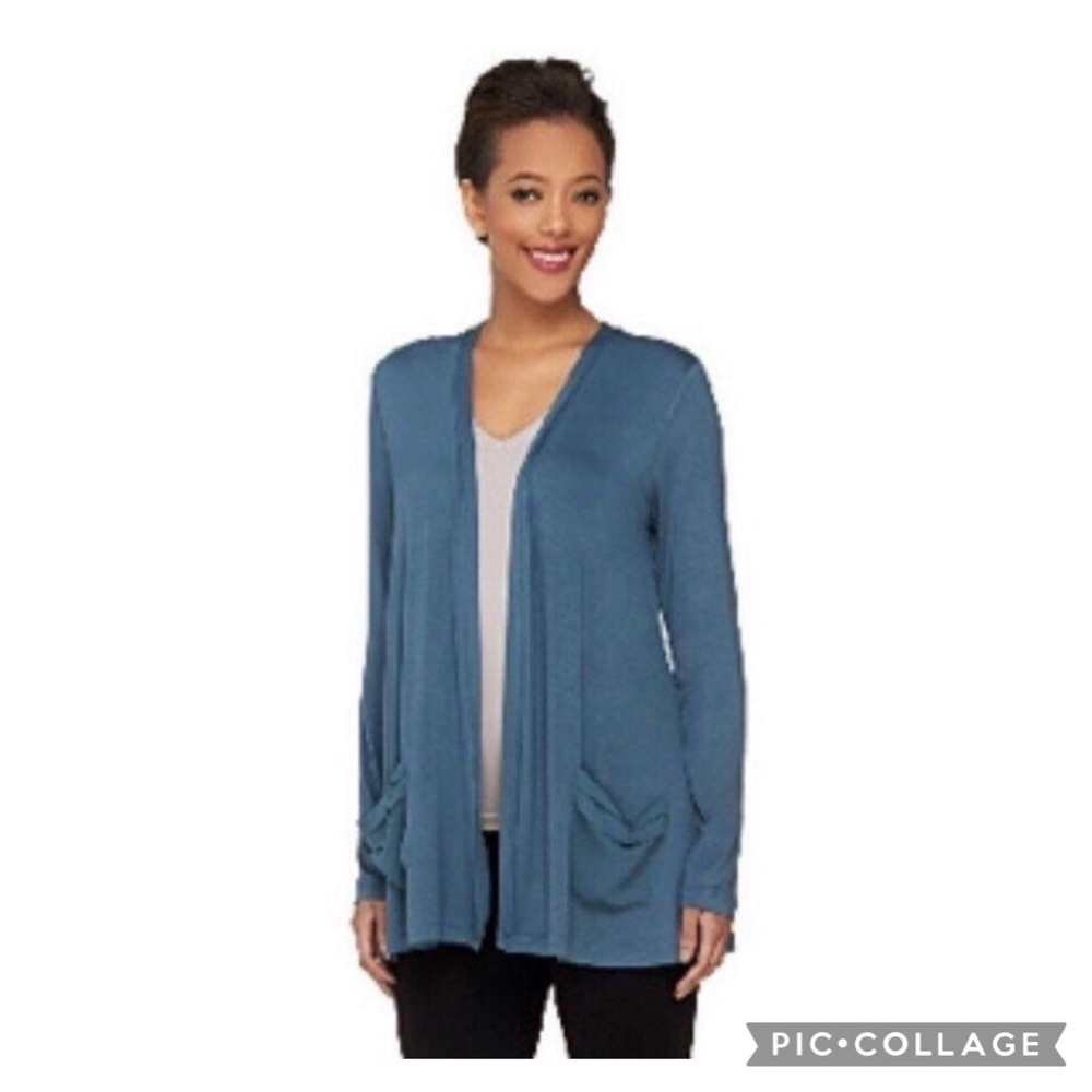 VGUC Logo By Laurie Goldstein Black Open Front Cardigan with Chiffon Sheer Back - Picture 10 of 10